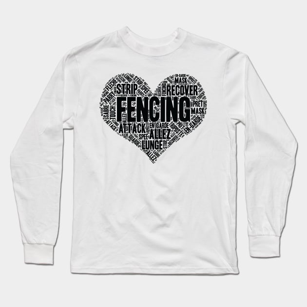 Fencing Heart Saber Epee Fence Gift print Long Sleeve T-Shirt by theodoros20